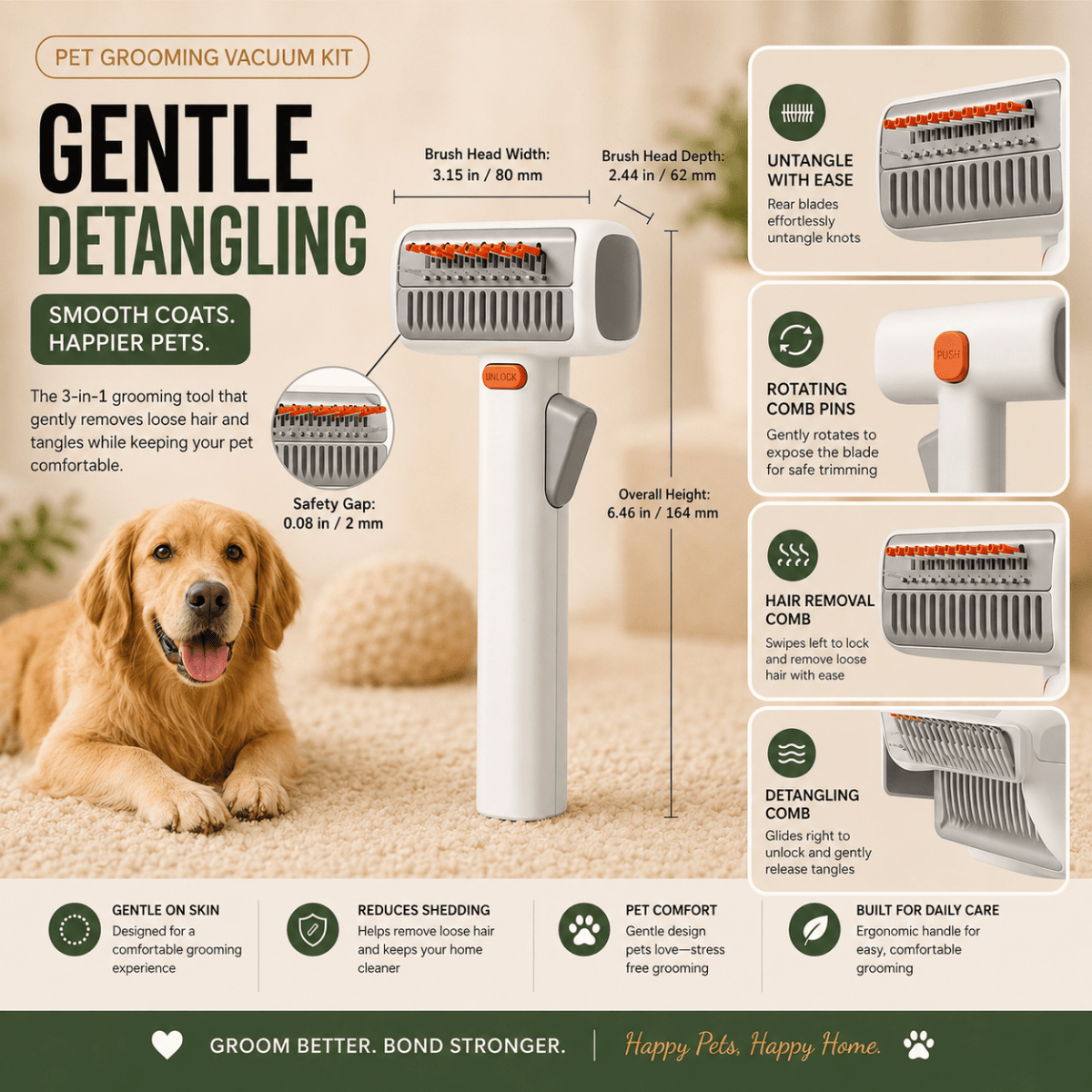 FurlyWell Renew | 3-in-1 Self-Cleaning Grooming Comb - FurlyWell