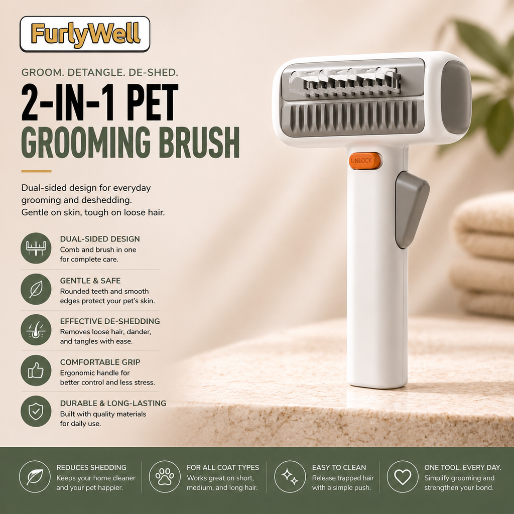 FurlyWell Renew | 3-in-1 Self-Cleaning Grooming Comb