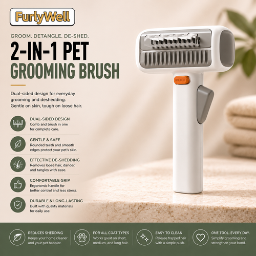 FurlyWell Renew | 3-in-1 Self-Cleaning Grooming Comb