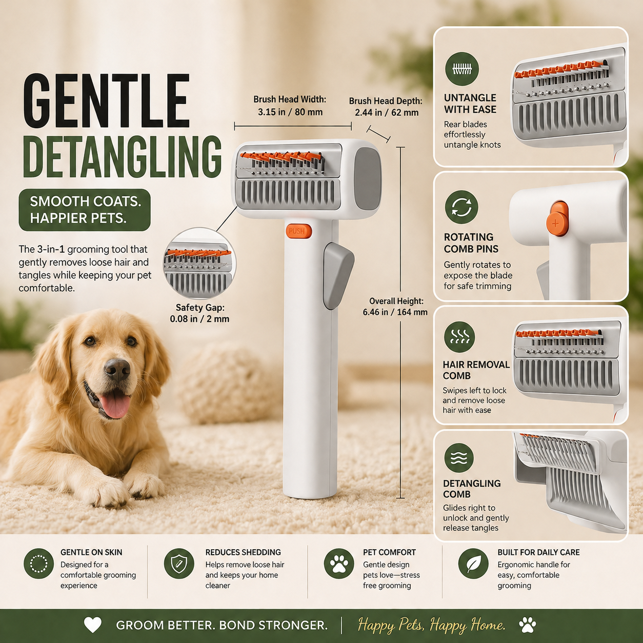 FurlyWell Renew | 3-in-1 Self-Cleaning Grooming Comb